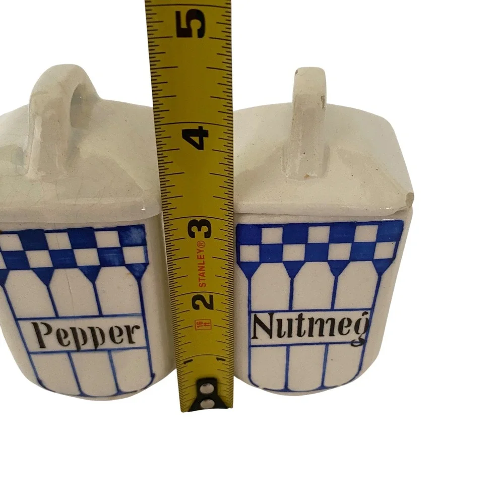 Antique German Ceramic‎ Spice Canisters Blue White Cloves Pepper Nutmeg 3pc